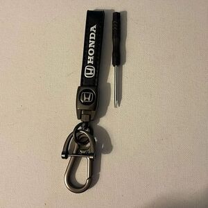Honda Logo Key Fob Keychain in Black Leather NWT